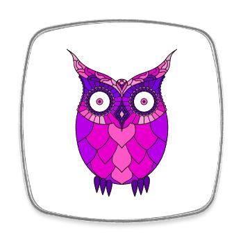Stylized Purple Steampunk Owl - Square fridge magnet - white - Front