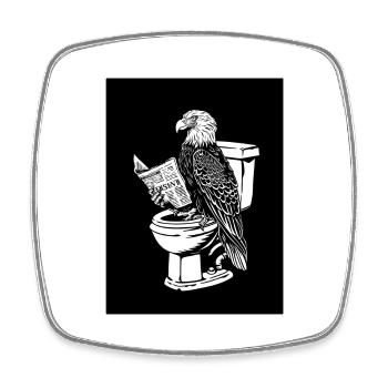 Adler liest Zeitung auf Toilette – Schwarz-Weiß - Viereckiger Kühlschrankmagnet - Weiß - Vorne