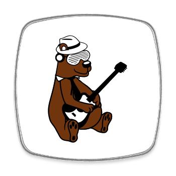 Seated Bear Brown Bear Plays Guitar Guitarist - Square fridge magnet - white - Front