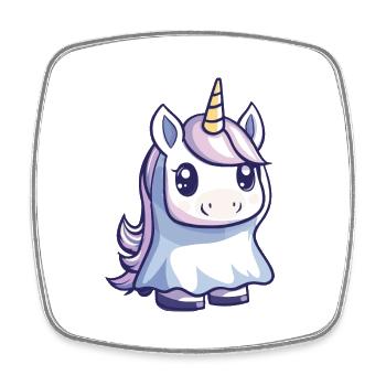 Unicorn Halloween Comic Ghost - Square fridge magnet - white - Front