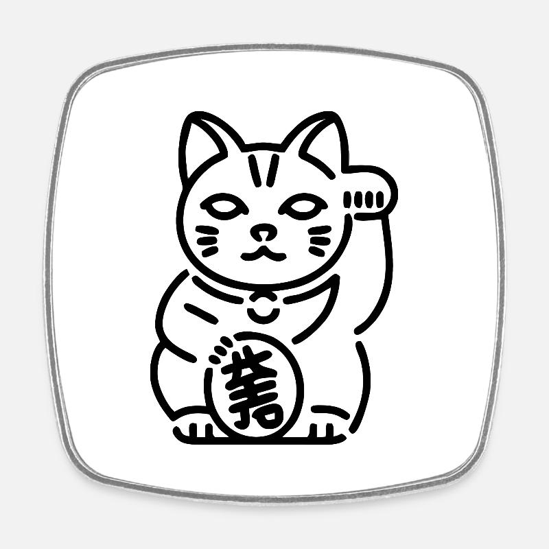 Maneki Neko cat - Square fridge magnet - white