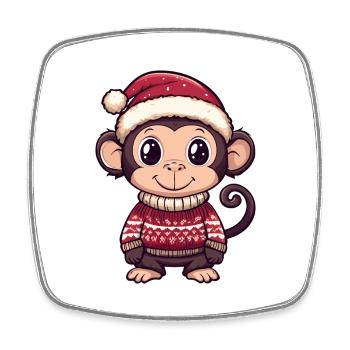 Bande dessinée de Noël Singe - Magnet carré - blanc - Devant