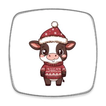 Kuh Weihnachten Comic - Viereckiger Kühlschrankmagnet - Weiß - Vorne