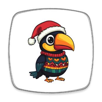 Toucan oiseau bande dessinée de Noël - Magnet carré - blanc - Devant