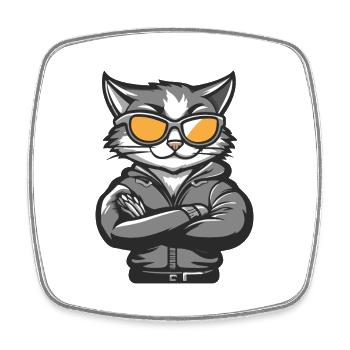 Katze Comic Cool - Viereckiger Kühlschrankmagnet - Weiß - Vorne
