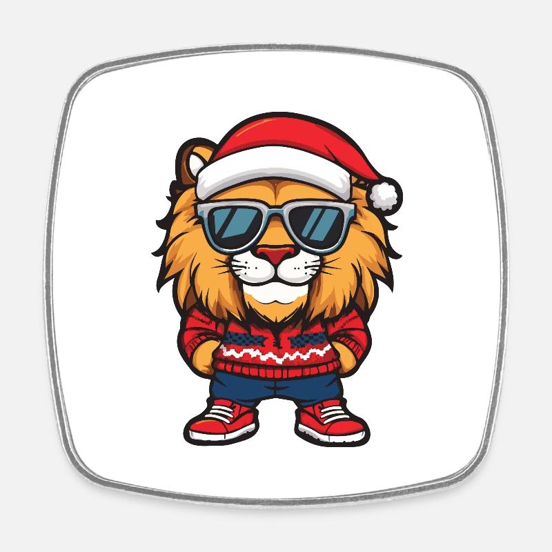 Lion Noël Bande dessinée Cool - Magnet carré - blanc