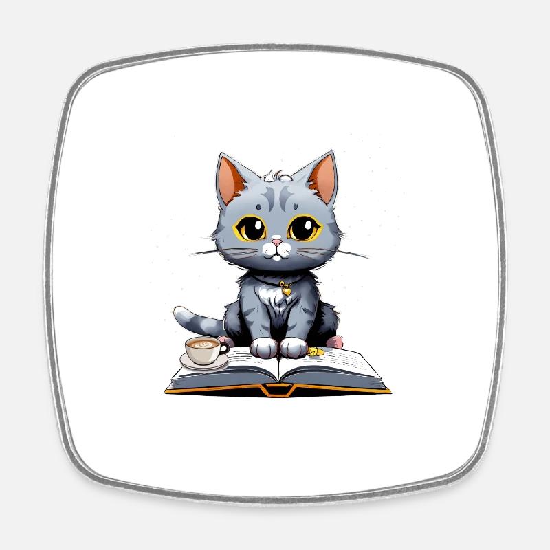 Chat Intello et Café - Square fridge magnet - white
