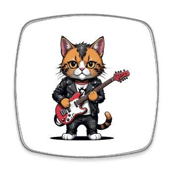 Cat Rocker Katze HardRock Geschenk - Viereckiger Kühlschrankmagnet - Weiß - Vorne