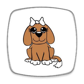 Dog Sitting Little Pretty Lady Bow Female - Square fridge magnet - white - Front