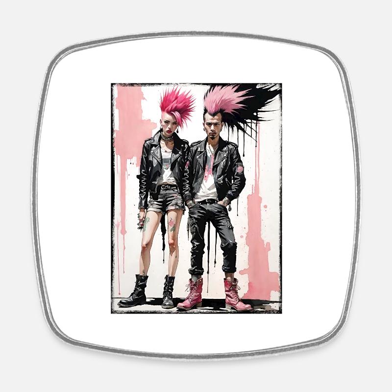 Pink Punk parade - Square fridge magnet - white
