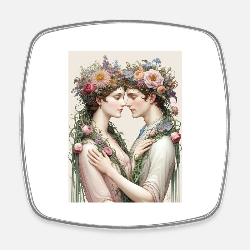 Lovers and bouquets - Square fridge magnet - white