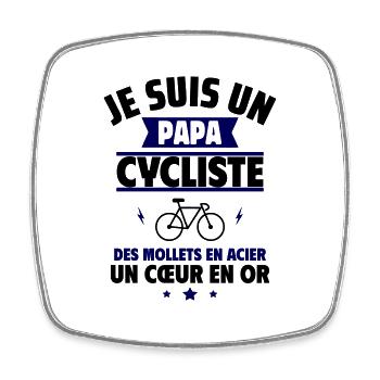 Cadeau fête des pères Papa cycliste en or,vélo - Magnet carré - blanc - Devant