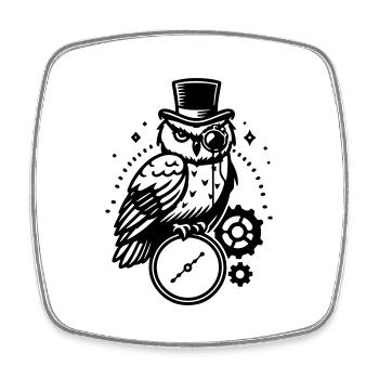 Conception de hibou et d’horloge steampunk - Magnet carré - blanc - Devant