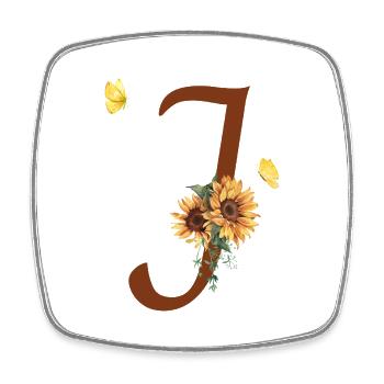 Lettre j tournesol papillon - Magnet carré - blanc - Devant