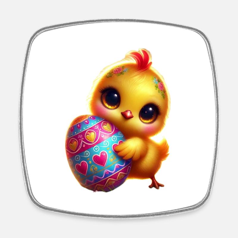 Easter chicks with egg - Square fridge magnet - white