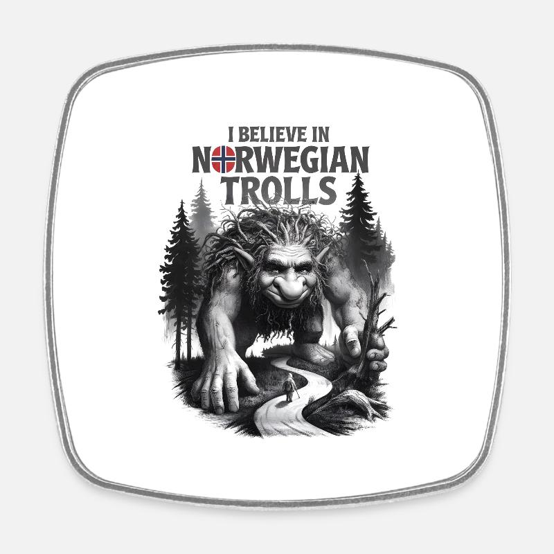 I belive in norwegian troll - Norway - Square fridge magnet - white