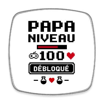 Papa niveau 100 Geek Gamer Gaming fête des pères - Magnet carré - blanc - Devant