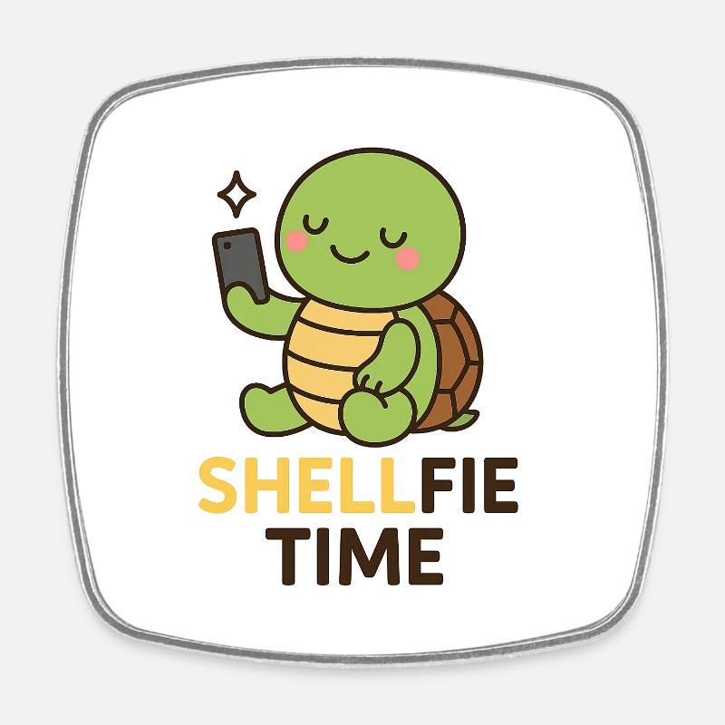 Shellfie Time - Selfie de tortue mignonne - Magnet carré - blanc