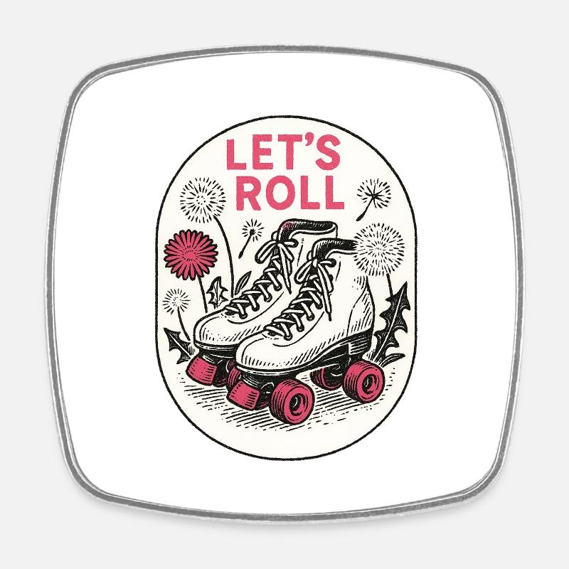 Let's Roll Retro Rollschuhe - Viereckiger Kühlschrankmagnet - Weiß