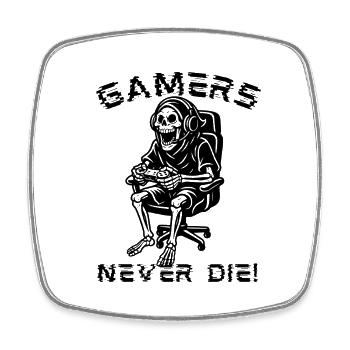 Gamers Never Die – Zocker Skelett Design - Viereckiger Kühlschrankmagnet - Weiß - Vorne