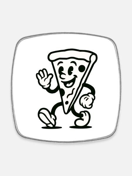 pizza comic - Viereckiger Kühlschrankmagnet - Weiß