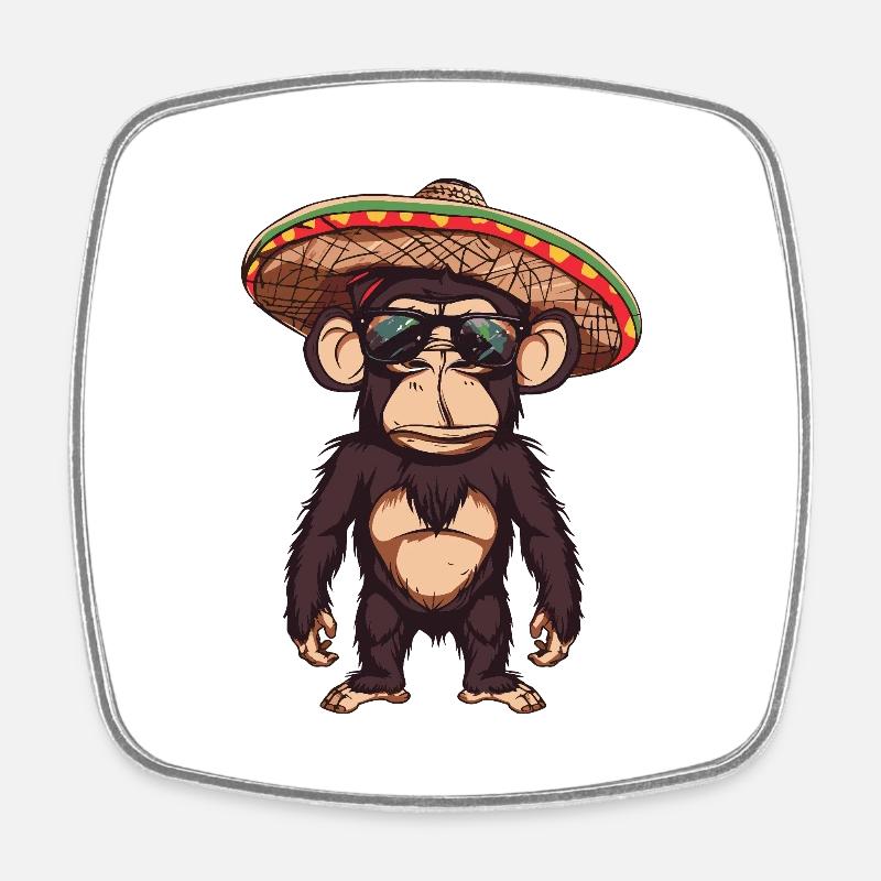 Affe Comic Lustig Sombrero - Viereckiger Kühlschrankmagnet - Weiß