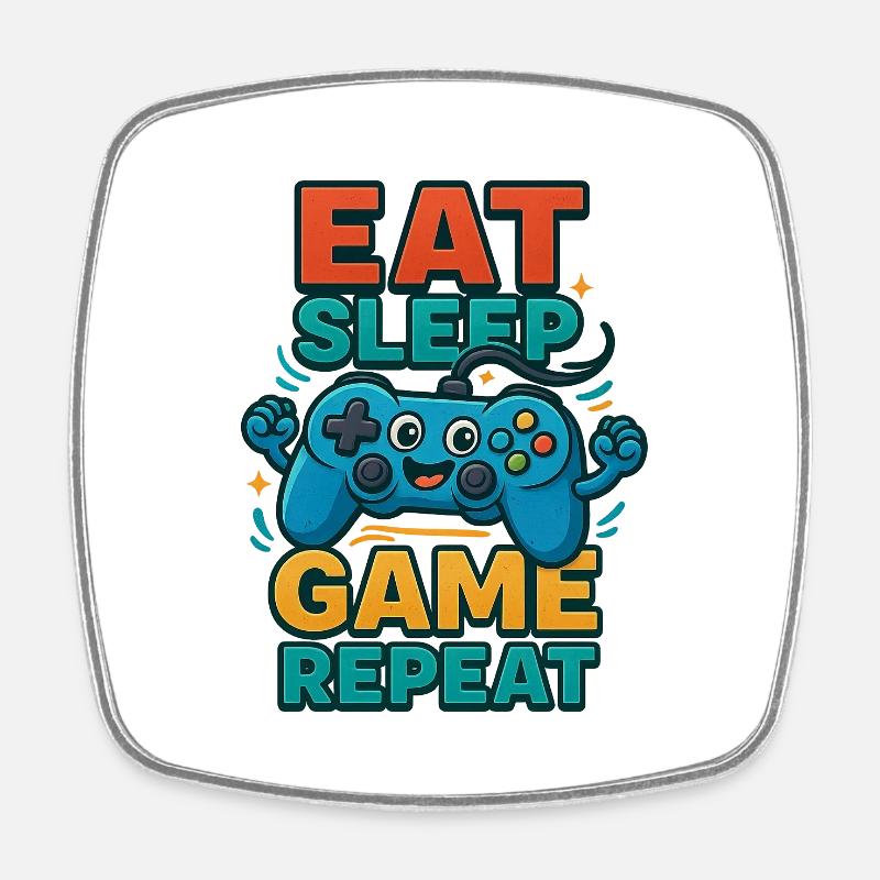 Eat Sleep Game Repeat – Funny Controller - Square fridge magnet - white
