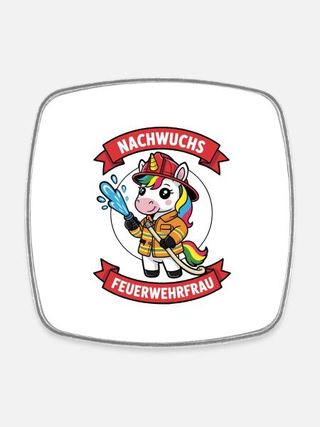 Nachwuchs Feuerwehrfrau mit Einhorn - Viereckiger Kühlschrankmagnet - Weiß