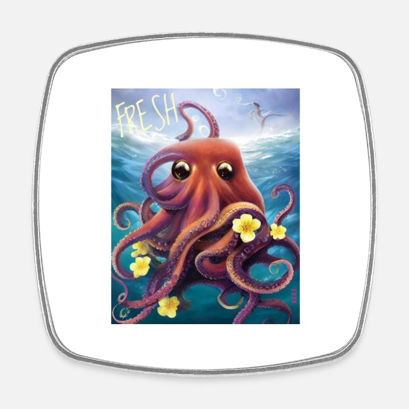 Octopus - Viereckiger Kühlschrankmagnet - Weiß