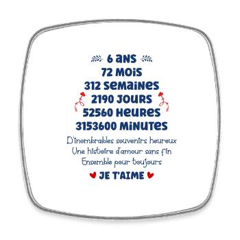 Amour 6 ans - Magnet carré - blanc - Devant
