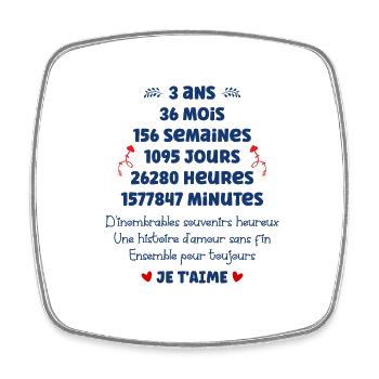 Anniversaire mariage 3 ans - Magnet carré - blanc - Devant