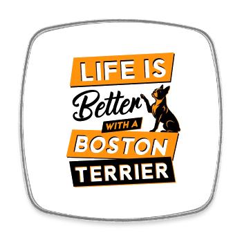Life is Better with a Boston Terrier - Vektor - Viereckiger Kühlschrankmagnet - Weiß - Vorne