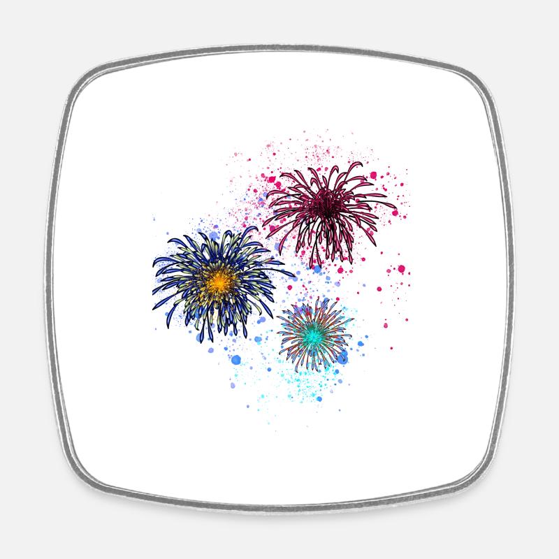 Feux d’artifice,Fusées,Étoiles,Réveillon du Nouvel An,Coloré - Magnet carré - blanc
