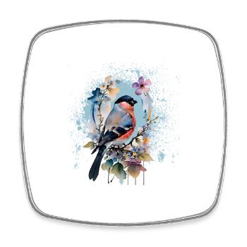 Oiseau, pinson, aquarelle, fleurs sauvages, fleurs - Magnet carré - blanc - Devant