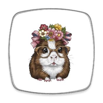 Meerschweinchen mit Blumen - Viereckiger Kühlschrankmagnet - Weiß - Vorne