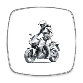 Motarde fille - Conception de moto - Magnet carré - blanc - Devant