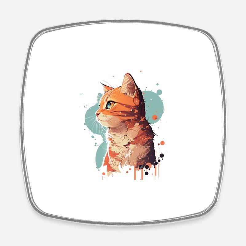 Artistic Cat Portrait in Orange - Square fridge magnet - white