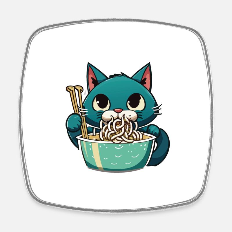 Cat Eats Instant Noldes - Square fridge magnet - white