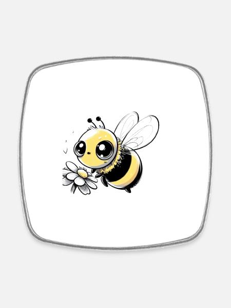 Bienen-Karikatur 12 - Viereckiger Kühlschrankmagnet - Weiß