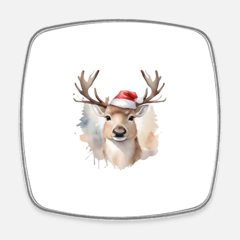 Reindeer Joy Watercolor Tee - Square fridge magnet - white