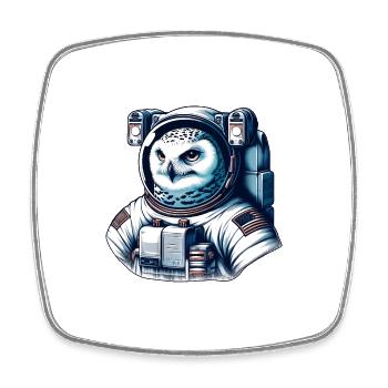 Snowy Owl in Space: Astronaut Mission - Square fridge magnet - white - Front