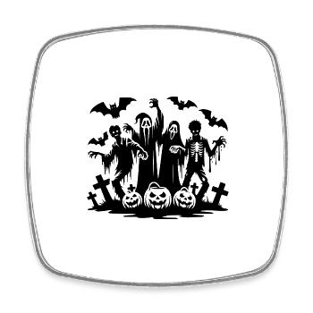 Kinder Halloween Kürbis Geister Party mit Zombie - Viereckiger Kühlschrankmagnet - Weiß - Vorne