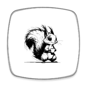 Bright baby squirrel with coffee - Square fridge magnet - white - Front