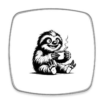 Lachendes Faultier mit Kaffee Bleistift Zeichnung - Viereckiger Kühlschrankmagnet - Weiß - Vorne