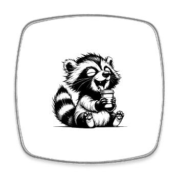 raton laveur heureux avec tasse à café pleine - Magnet carré - blanc - Devant