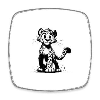 Lustiger Kinder Leopard mit großen Augen - Viereckiger Kühlschrankmagnet - Weiß - Vorne