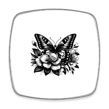 Butterfly and flowers as tattoo artwork - Square fridge magnet - white - Front