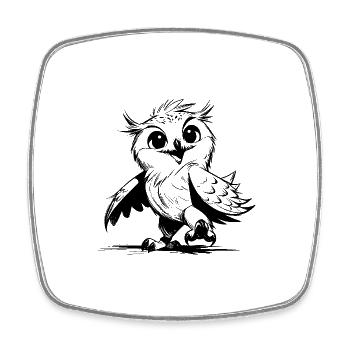 Croquis au crayon de bébé hibou dansant - Magnet carré - blanc - Devant