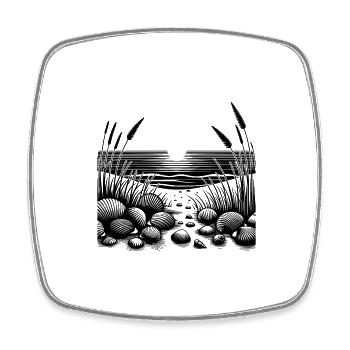 Sunset on the beach with tropical seashells - Square fridge magnet - white - Front