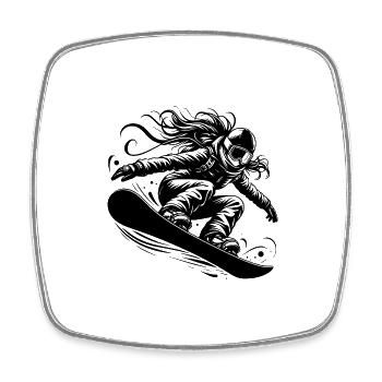 Dynamische Snowboarderin im Action Sprung - Viereckiger Kühlschrankmagnet - Weiß - Vorne